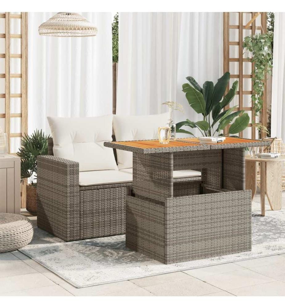 Table de jardin gris 100x55x73 cm résine tressée et bois acacia