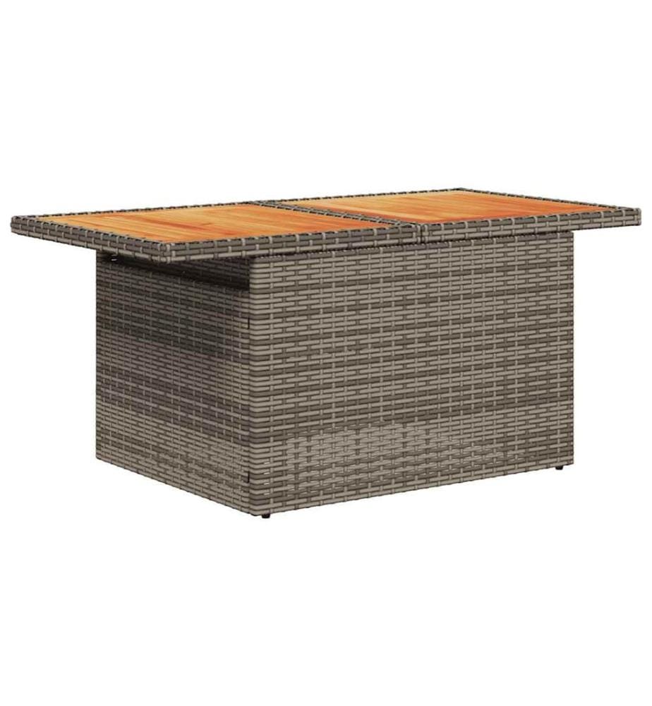 Table de jardin gris 100x55x73 cm résine tressée et bois acacia