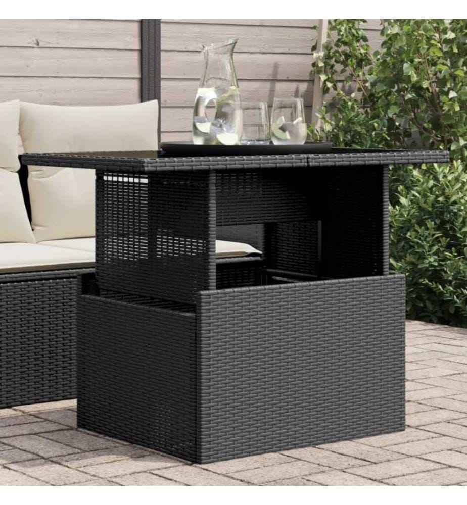 Table de jardin dessus en verre noir 100x55x73cm résine tressée