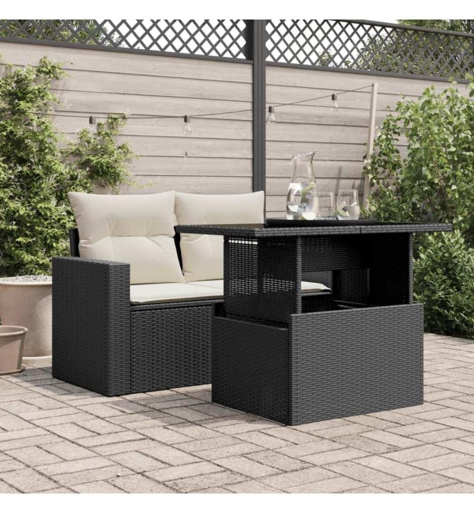 Table de jardin dessus en verre noir 100x55x73cm résine tressée