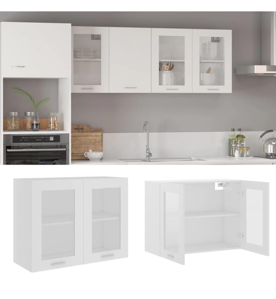 Vetrina sospesa "Lyon" Bianco 80 x 31 x 60 cm Legno d'ingegneria