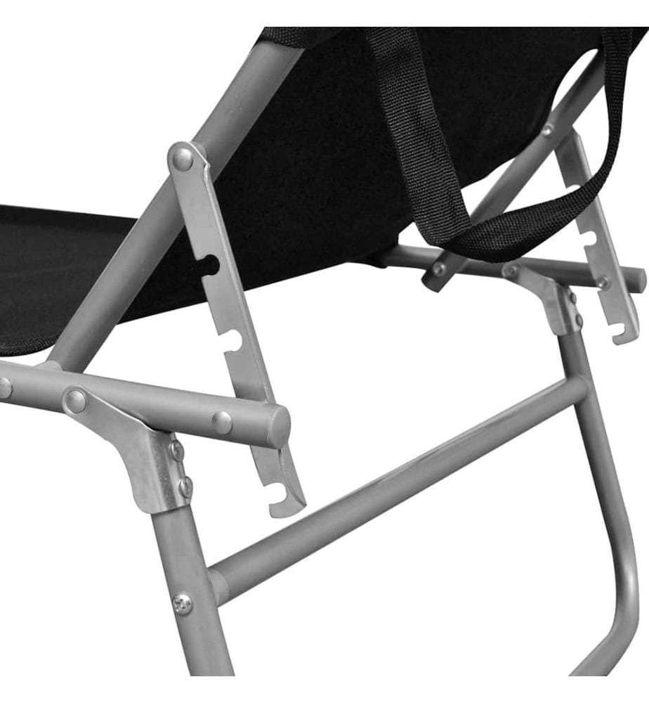 Chaise longue pliable avec auvent acier et tissu noir