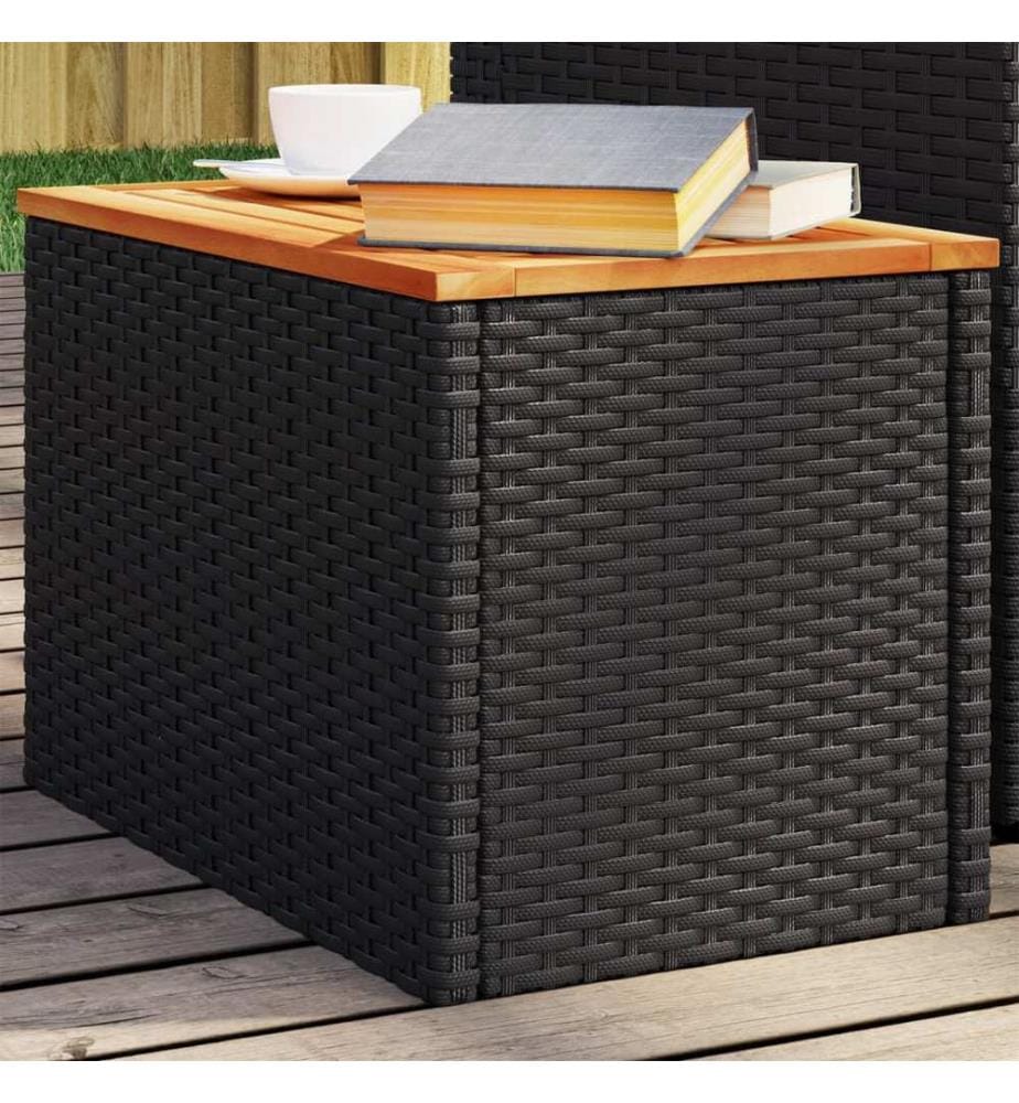 Tables d'appoint jardin 2pcs noir 55x34x37 cm rotin bois massif