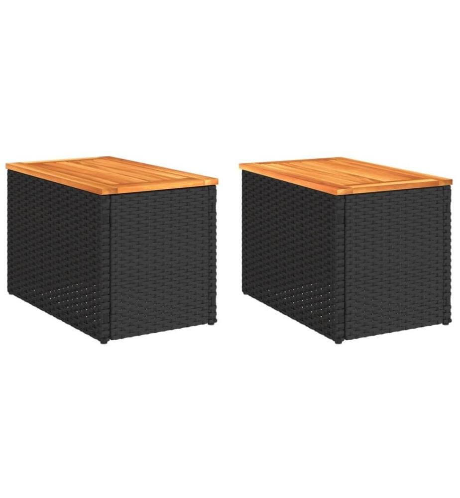 Tables d'appoint jardin 2pcs noir 55x34x37 cm rotin bois massif