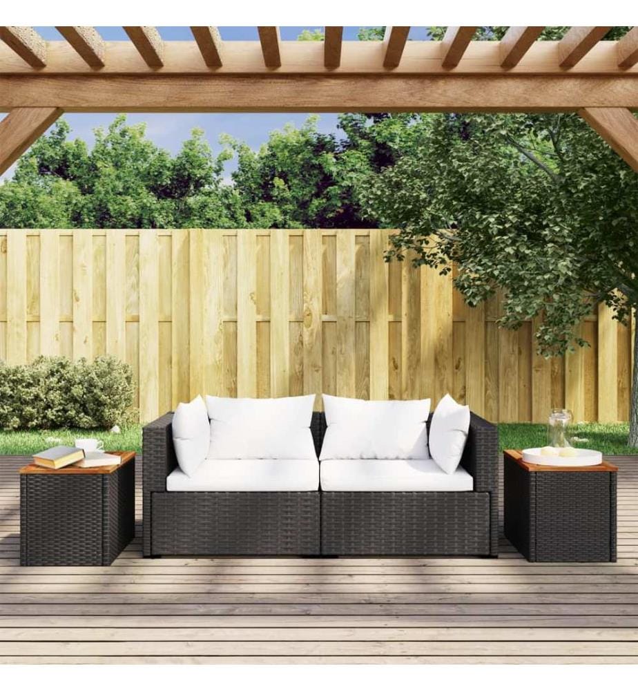 Tables d'appoint jardin 2pcs noir 55x34x37 cm rotin bois massif