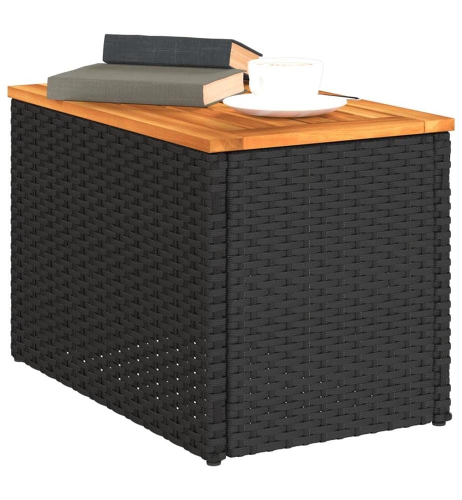 Tables d'appoint jardin 2pcs noir 55x34x37 cm rotin bois massif