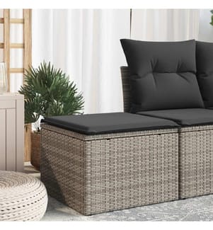 Tabouret de jardin avec coussin gris 55x55x37 cm résine tressée