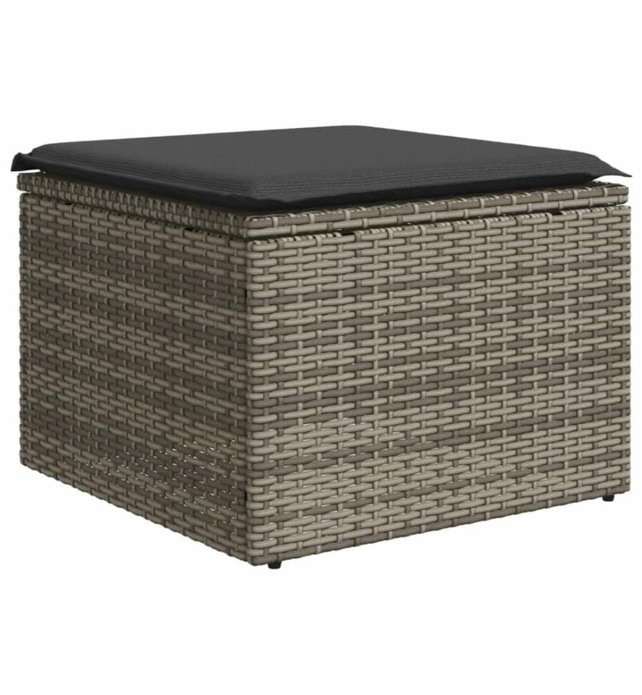 Tabouret de jardin avec coussin gris 55x55x37 cm résine tressée