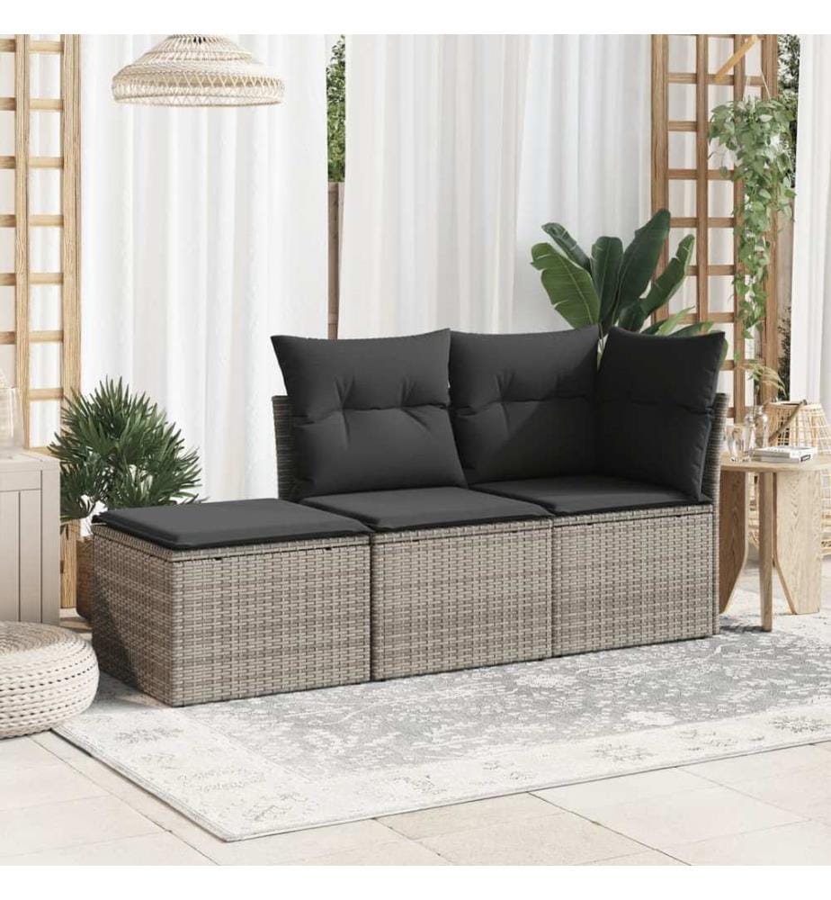Tabouret de jardin avec coussin gris 55x55x37 cm résine tressée