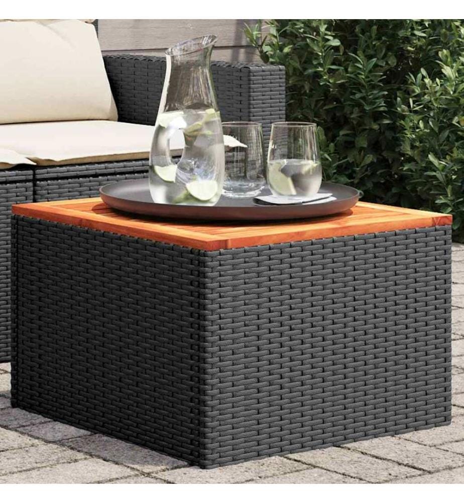Table de jardin noire 55 x 55 x 37 cm en résine tressée et bois d'acacia
