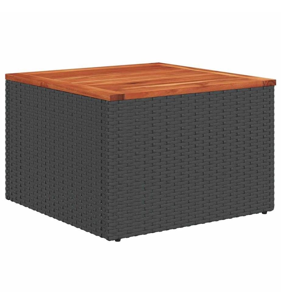 Table de jardin noire 55 x 55 x 37 cm en résine tressée et bois d'acacia