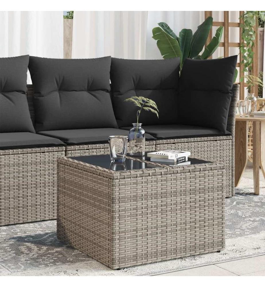 Table de jardin dessus en verre gris 55x55x37 cm résine tressée