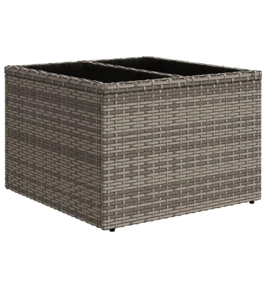 Table de jardin dessus en verre gris 55x55x37 cm résine tressée