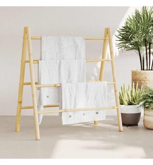 Doppel-Handtuchleiter mit 4 Sprossen 90x50x100 cm Bambus