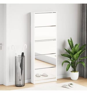 Schuhschrank mit 5 Fächern Spiegel Weiss 63×17×169,5 cm