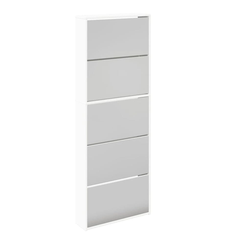 Schuhschrank mit 5 Fächern Spiegel Weiss 63×17×169,5 cm