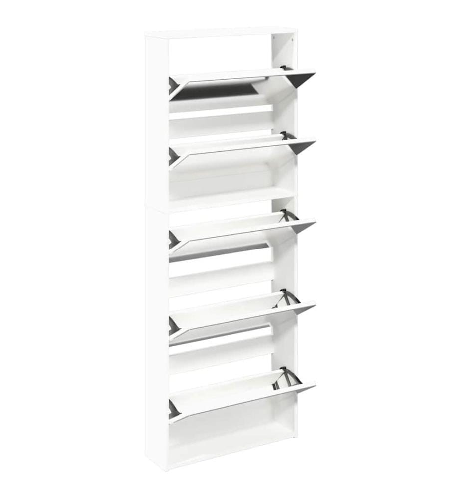Schuhschrank mit 5 Fächern Spiegel Weiss 63×17×169,5 cm
