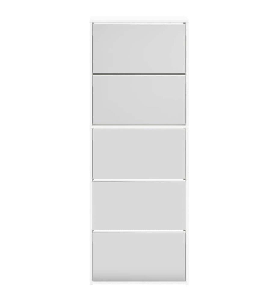 Schuhschrank mit 5 Fächern Spiegel Weiss 63×17×169,5 cm