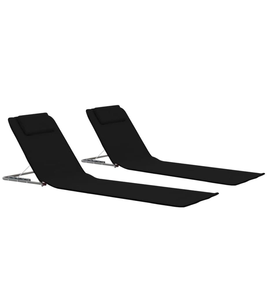 Tapis de plage pliables 2 pcs Acier et tissu Noir