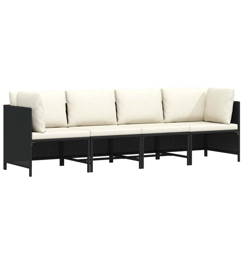 Canapé de jardin à 4 places avec coussins Noir Résine tressée