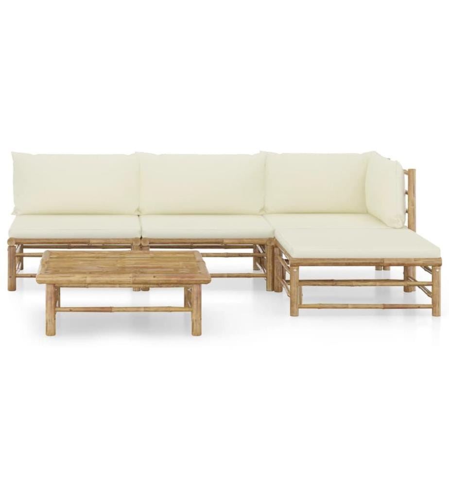5-tlg. Garten-Lounge-Set mit Cremeweissen Kissen Bambus