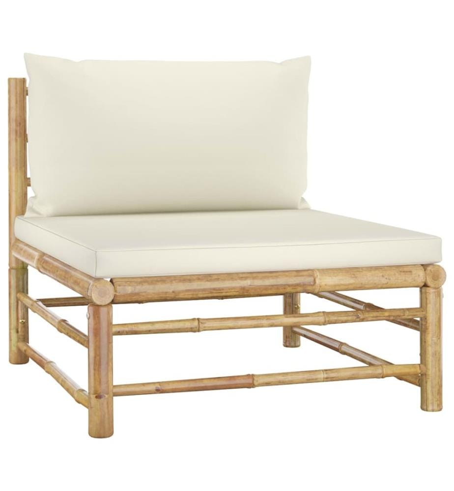 5-tlg. Garten-Lounge-Set mit Cremeweissen Kissen Bambus