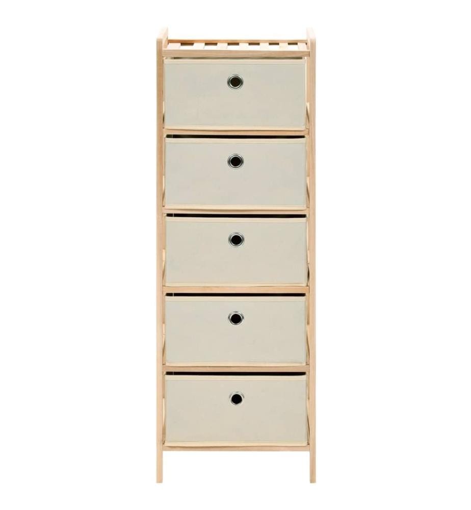 Scaffale di stoccaggio 5 cesti tessuto legno di cedro beige