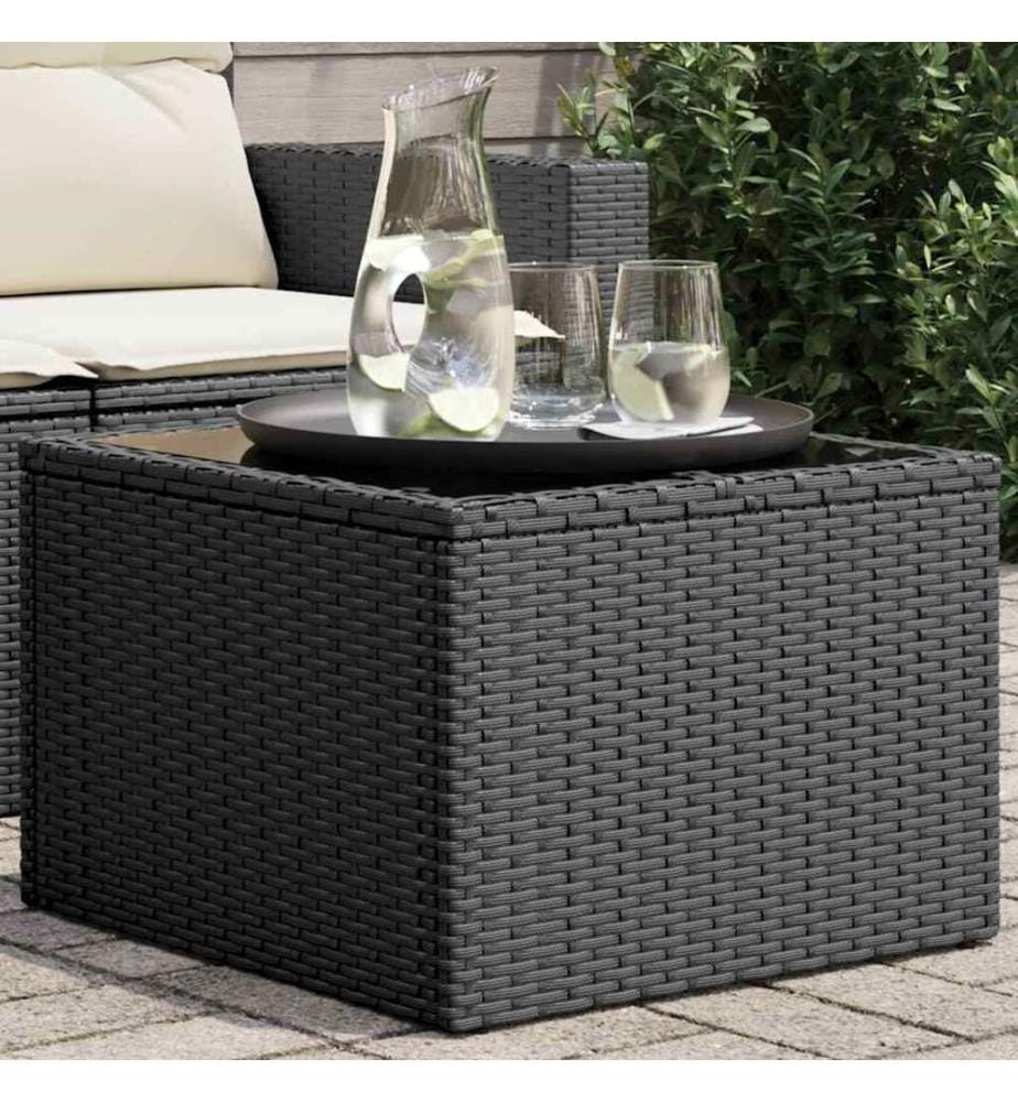 Table de jardin avec plateau en verre noir 55 x 55 x 37 cm en résine tressée