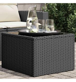 Table de jardin avec plateau en verre noir 55 x 55 x 37 cm en résine tressée