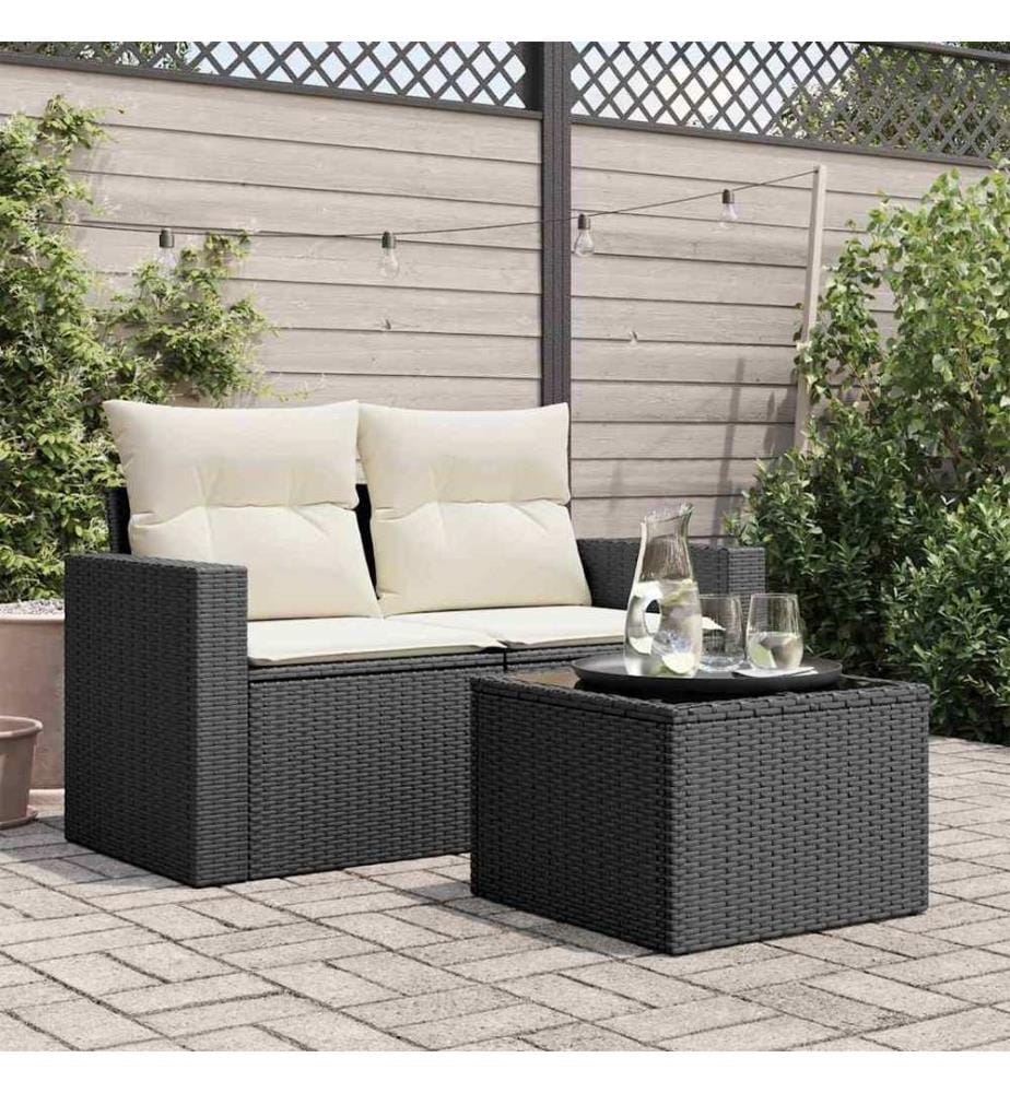 Table de jardin avec plateau en verre noir 55 x 55 x 37 cm en résine tressée