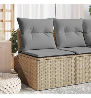 Canapé de jardin sans accoudoirs coussins beige résine tressée