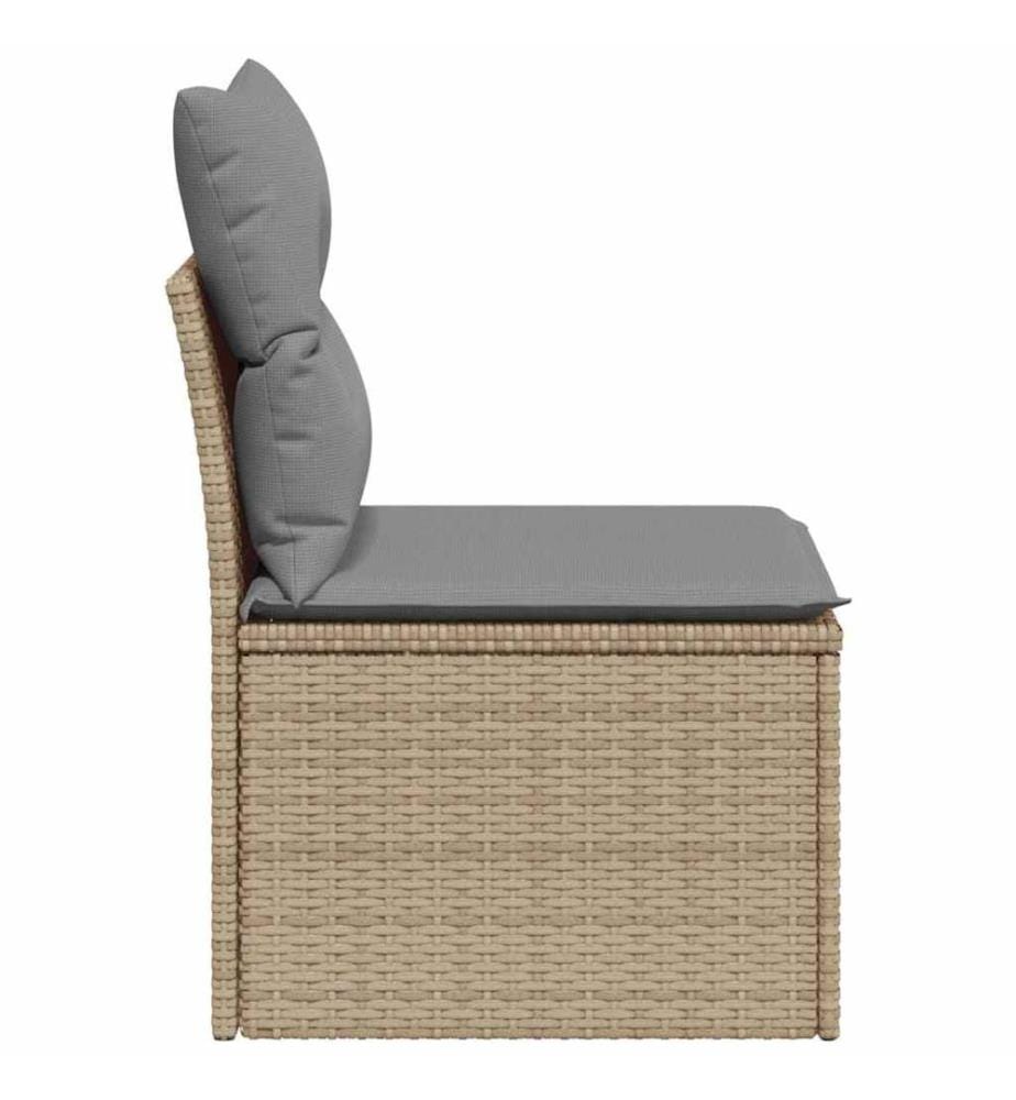 Canapé de jardin sans accoudoirs coussins beige résine tressée