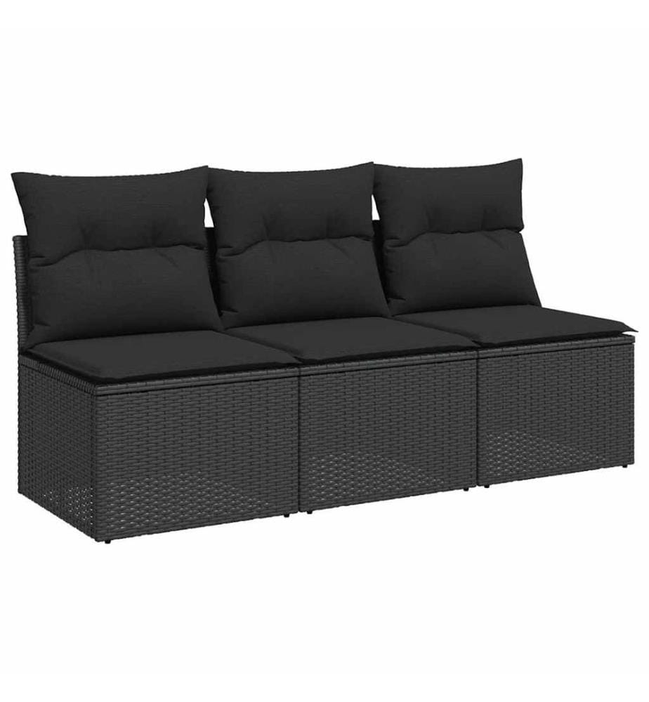 Gartensofa mit Kissen 3-Sitzer Schwarz Poly Rattan