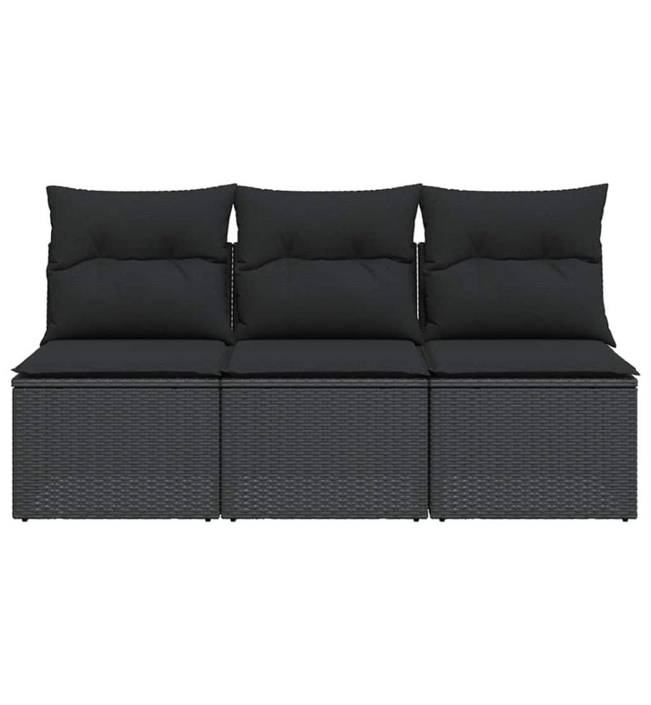 Gartensofa mit Kissen 3-Sitzer Schwarz Poly Rattan
