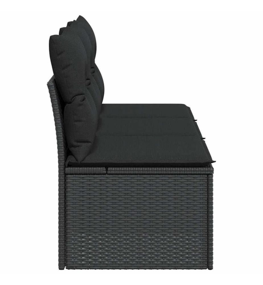Gartensofa mit Kissen 3-Sitzer Schwarz Poly Rattan