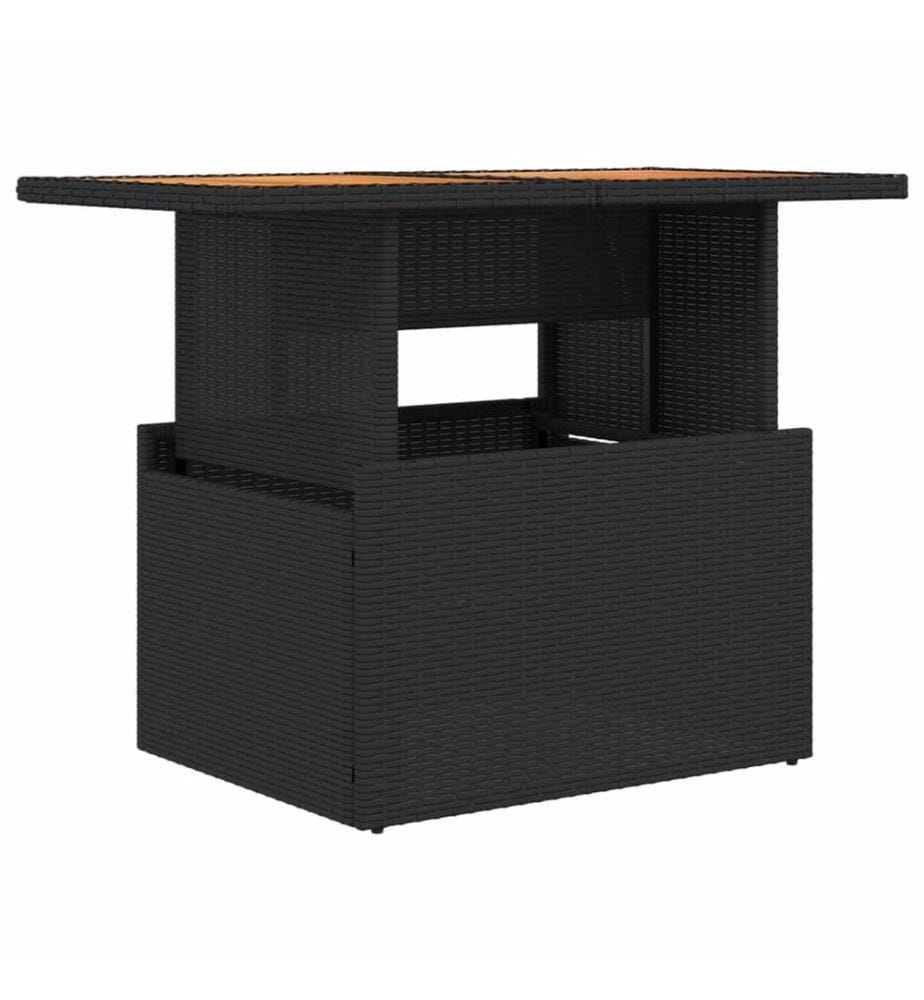 Table de jardin noir 100x55x73 cm résine tressée et bois acacia
