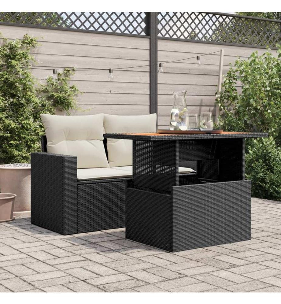 Table de jardin noir 100x55x73 cm résine tressée et bois acacia