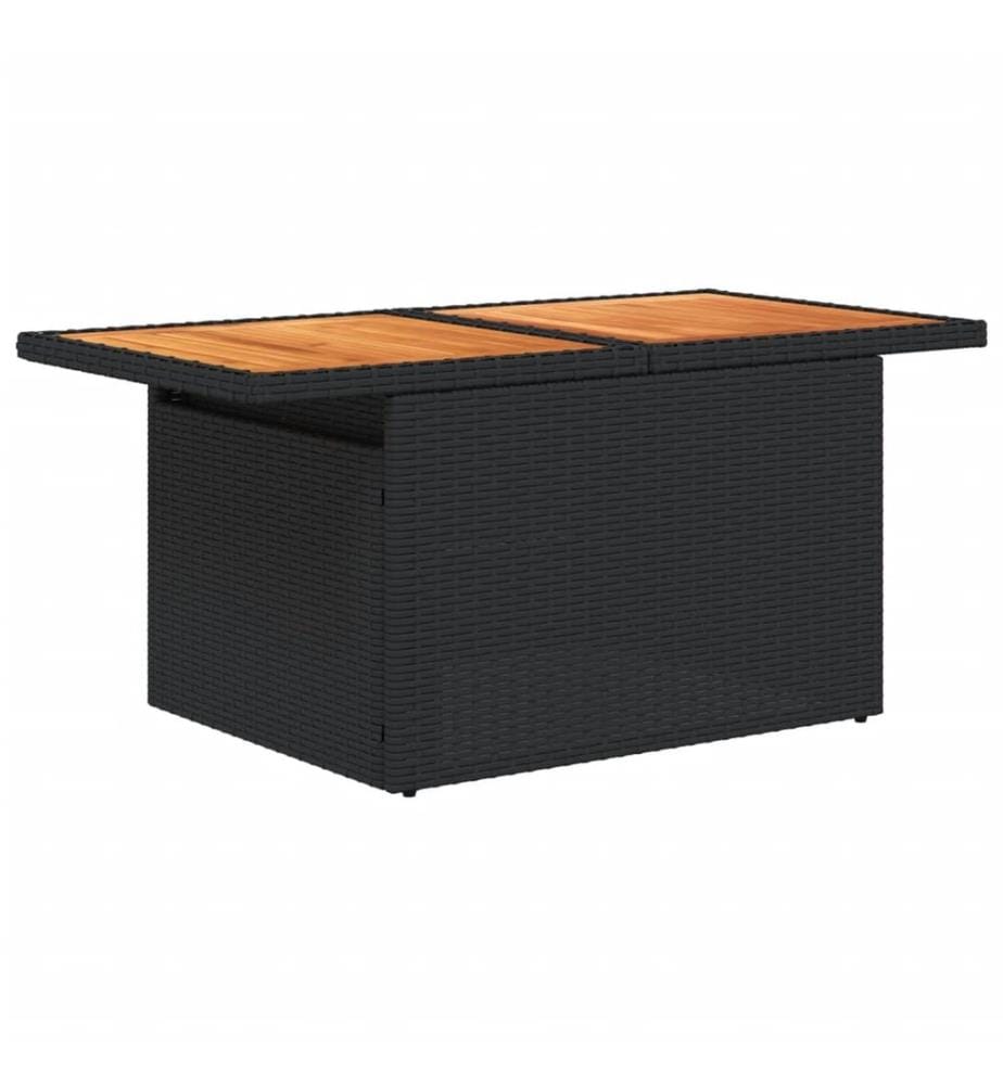 Table de jardin noir 100x55x73 cm résine tressée et bois acacia