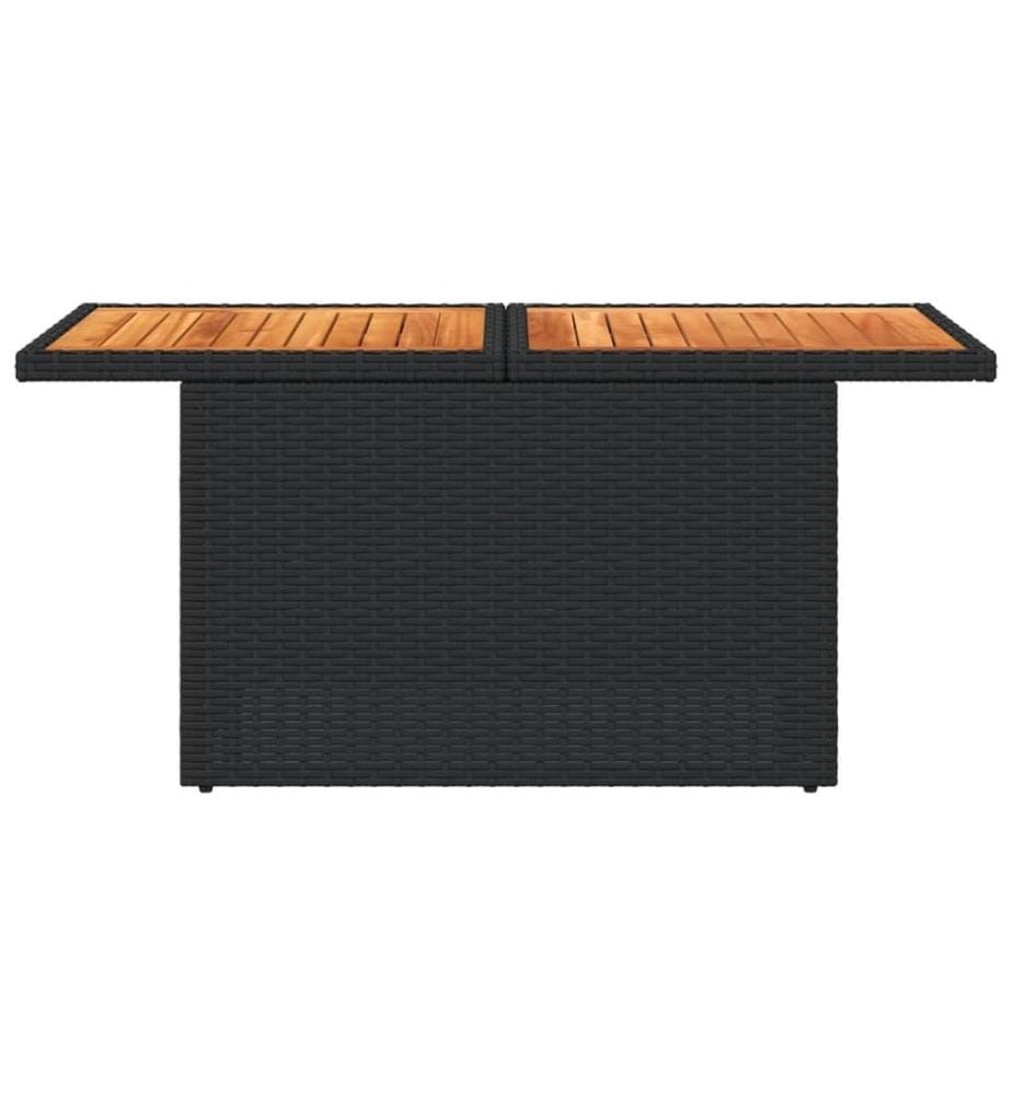 Table de jardin noir 100x55x73 cm résine tressée et bois acacia