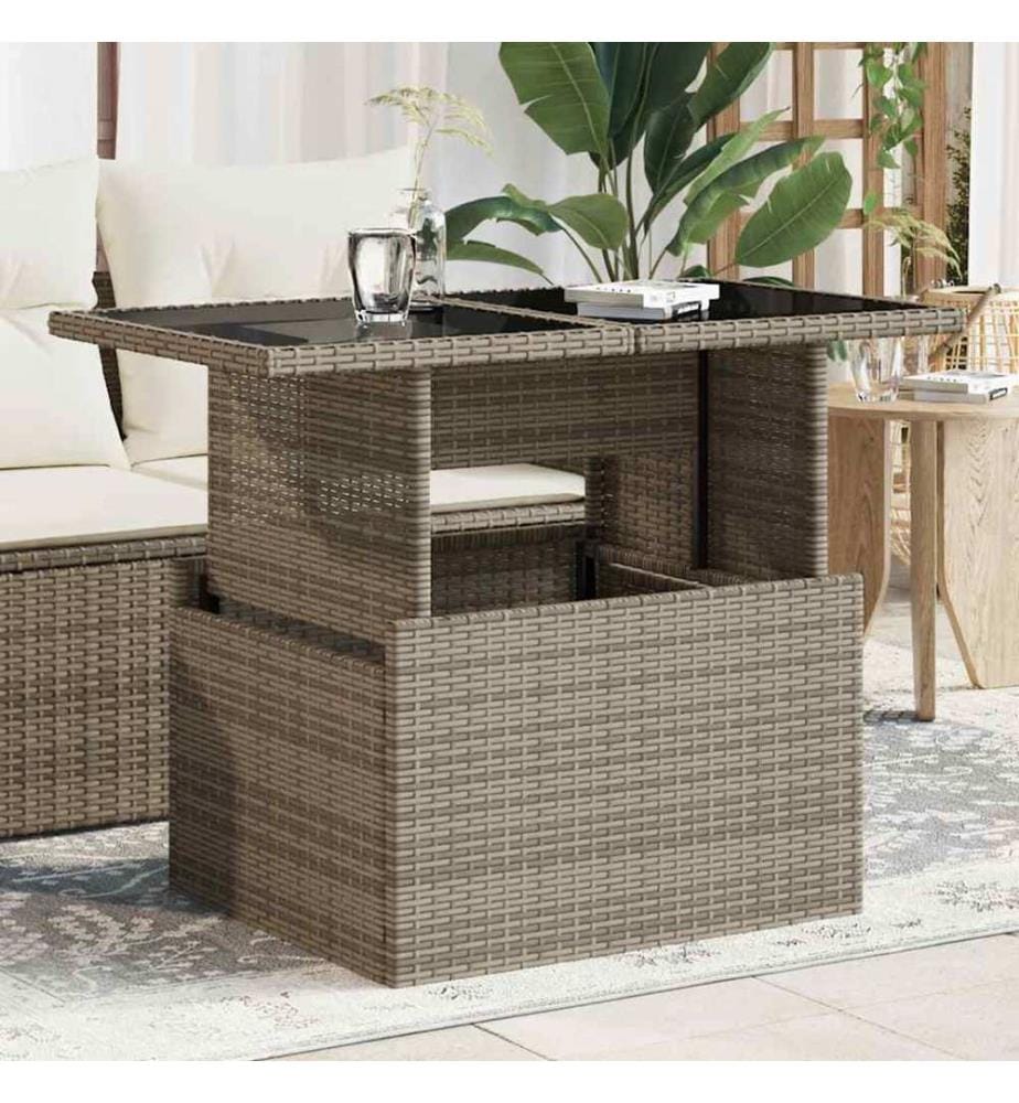 Table de jardin dessus en verre gris 100x55x73cm résine tressée