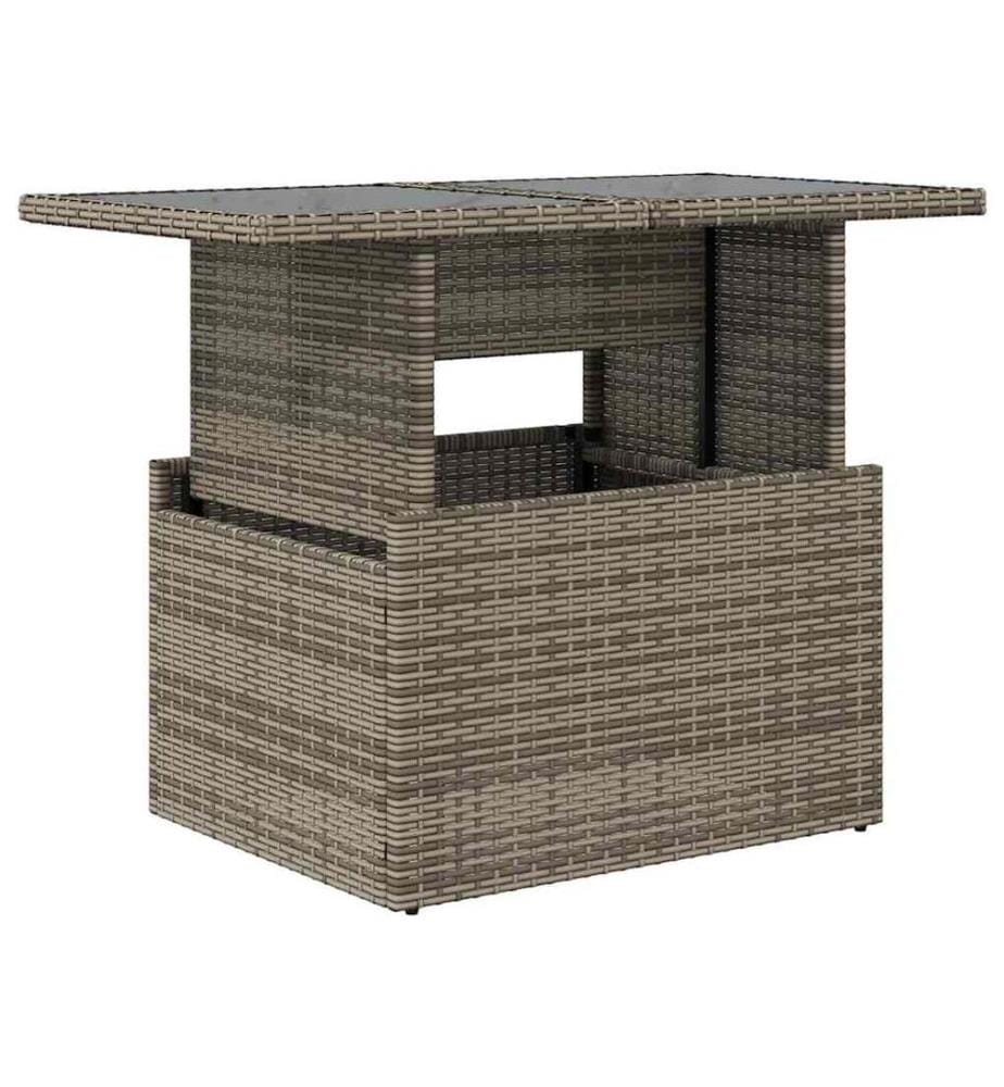 Table de jardin dessus en verre gris 100x55x73cm résine tressée