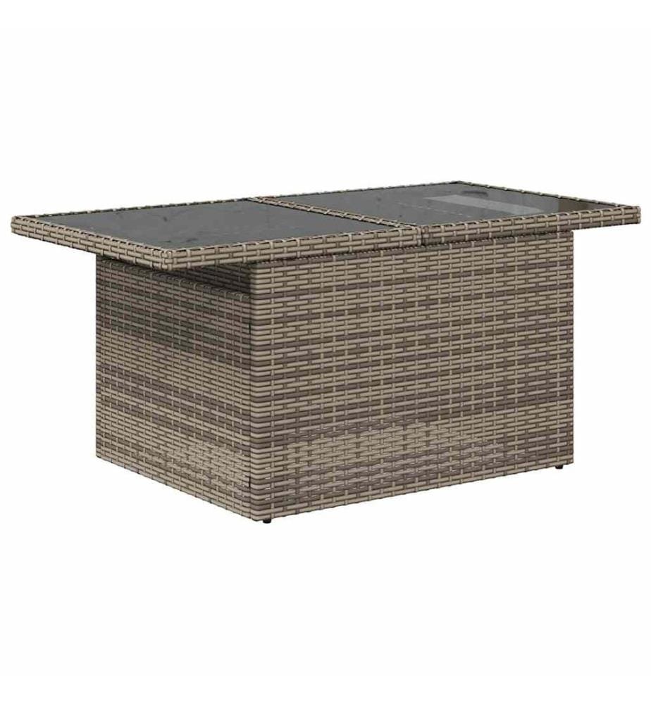 Table de jardin dessus en verre gris 100x55x73cm résine tressée