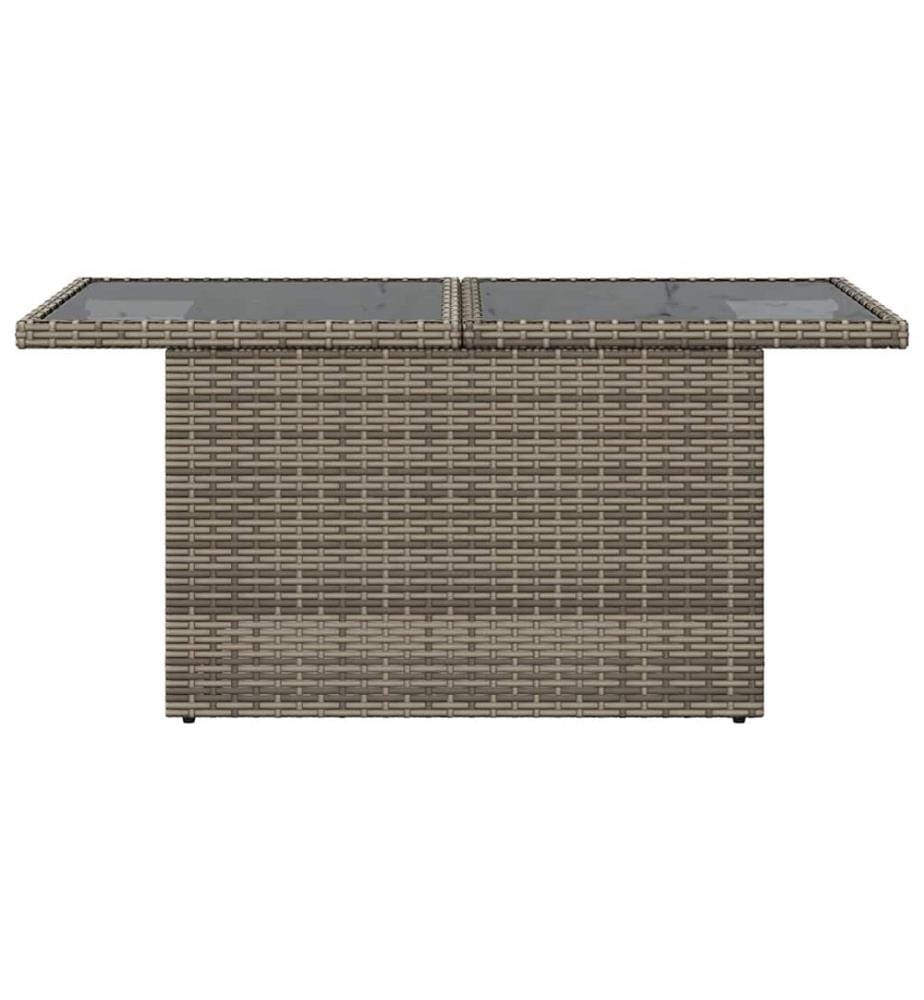 Table de jardin dessus en verre gris 100x55x73cm résine tressée