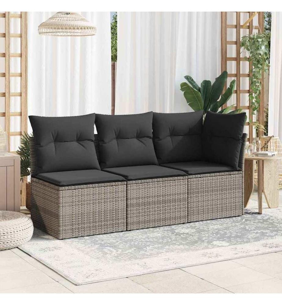 Gartensessel ohne Armlehnen mit Kissen Grau Poly Rattan