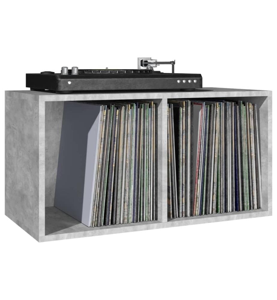 Boîte de rangement de vinyles Gris béton 71x34x36 cm
