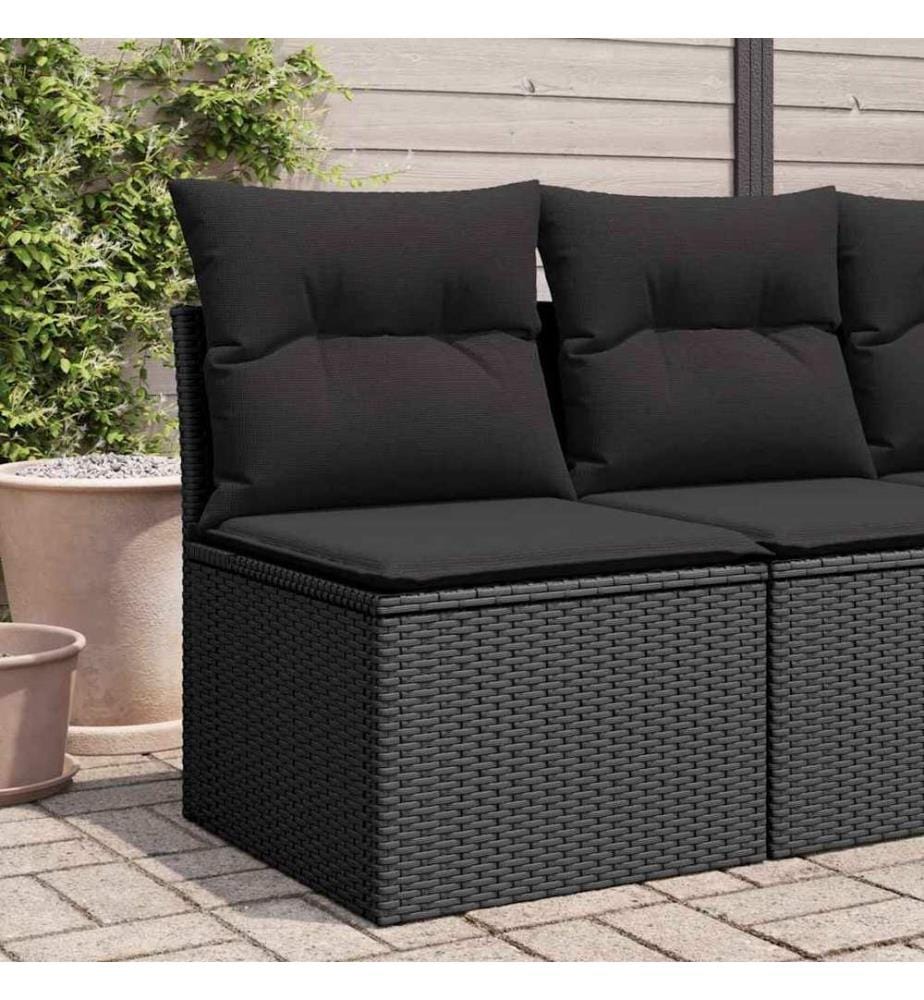 Chaise de jardin sans accoudoirs avec coussins en polyrotin noir