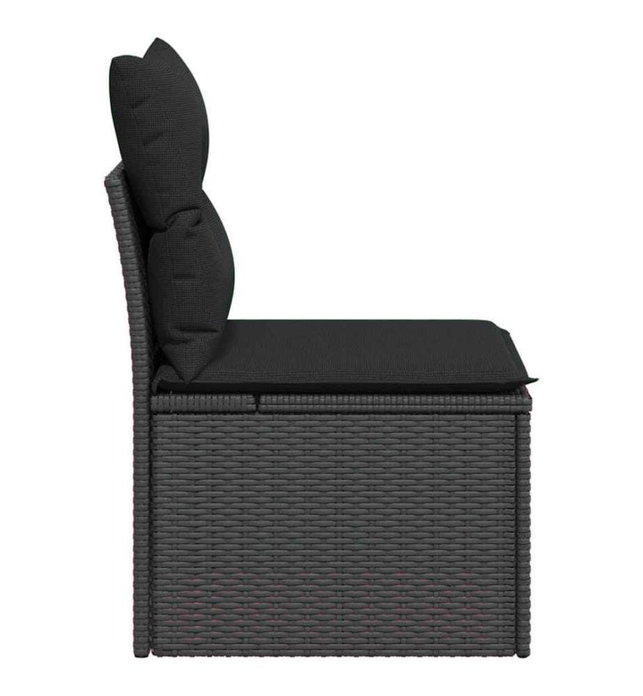 Chaise de jardin sans accoudoirs avec coussins en polyrotin noir