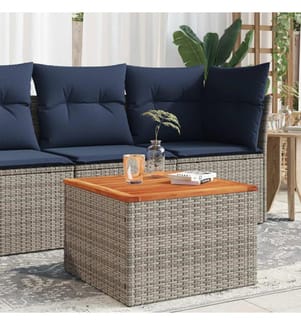 Table de jardin gris 55x55x37 cm résine tressée et bois acacia