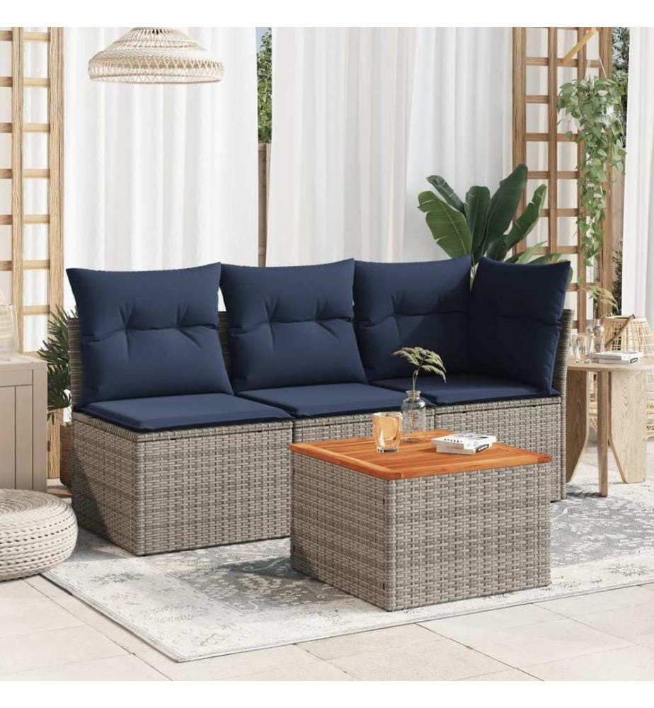 Table de jardin gris 55x55x37 cm résine tressée et bois acacia