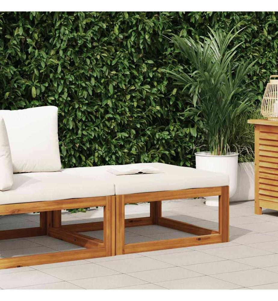 Repose-pied avec coussin blanc crème Bois d'acacia massif